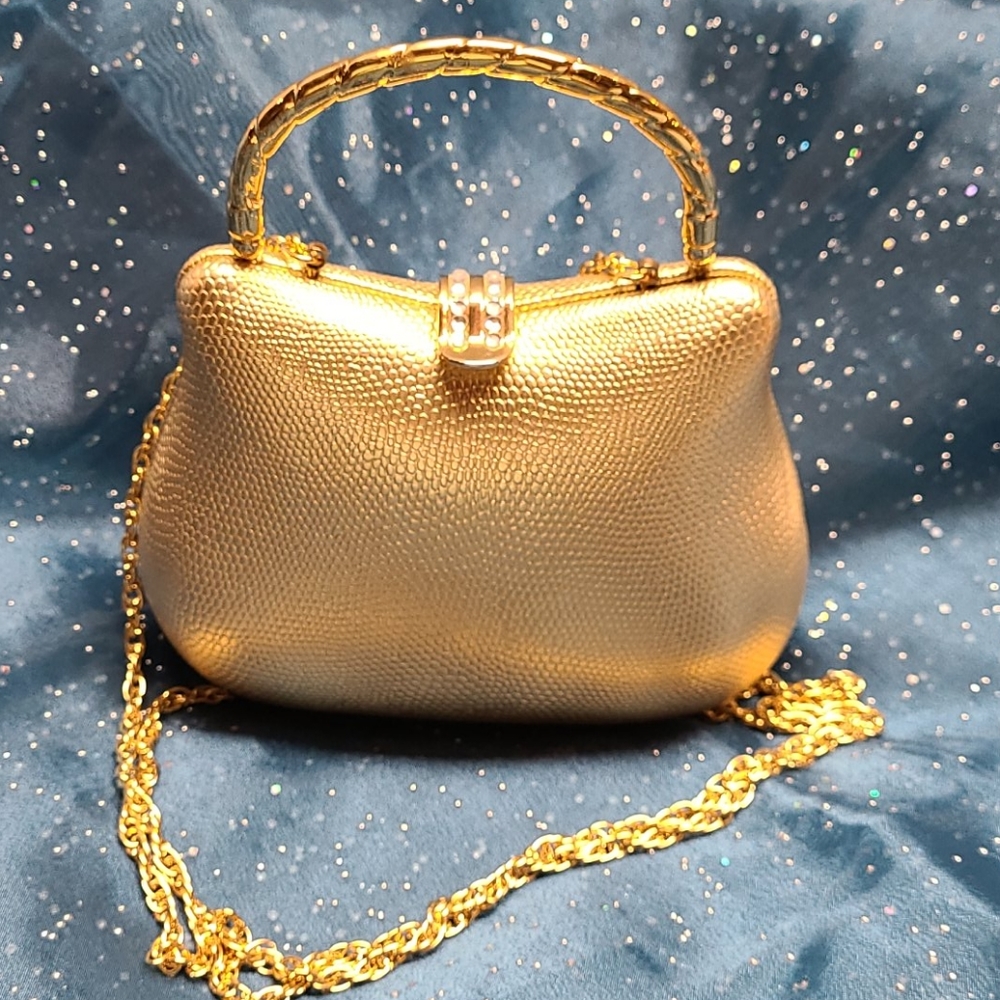 Evening Handbag Small Gold with Rhinestones